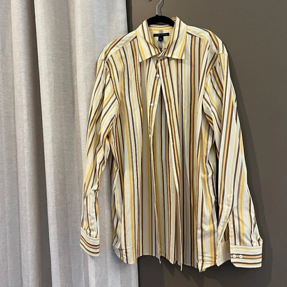 Men's Banana Republic Brown&Yellow Striped Long Sleeve Button Down Shirt Size XL